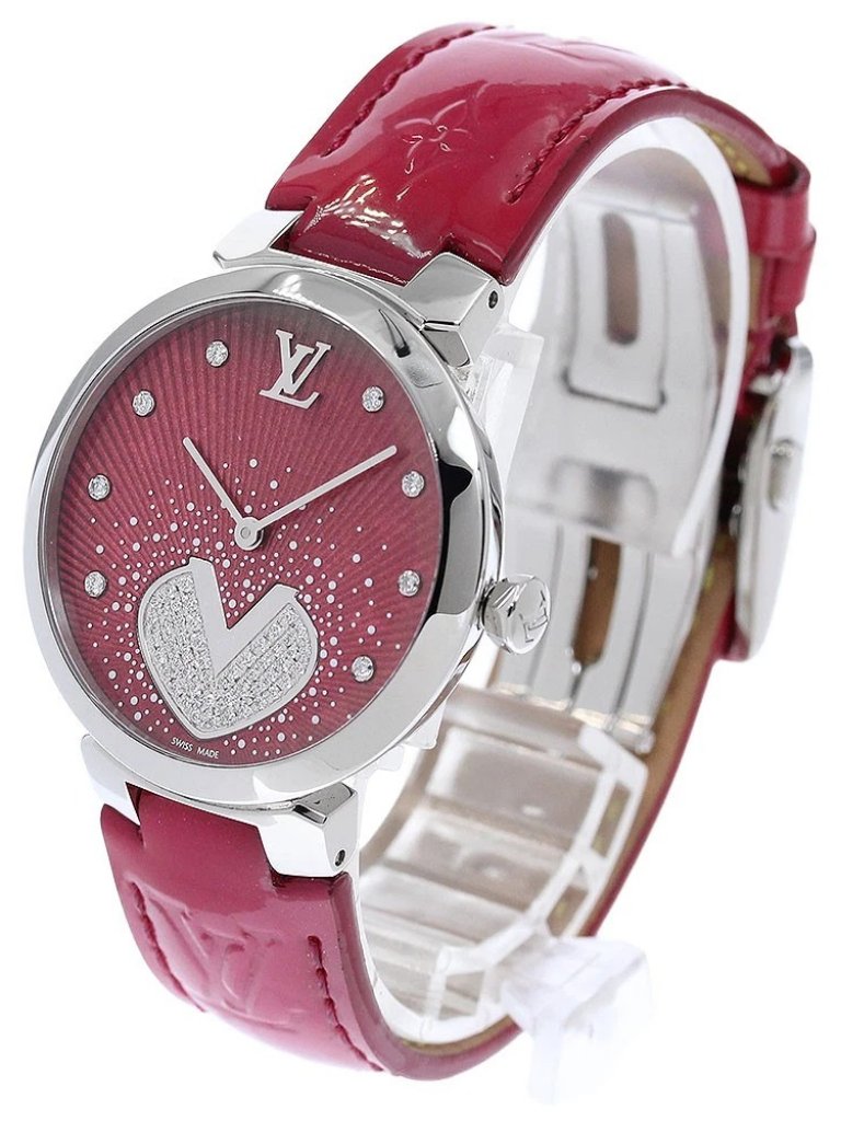 Louis Vuitton Tambour Cool V Mm Q1g09 8p Diamond Pink Dial Quartz Ladies957727